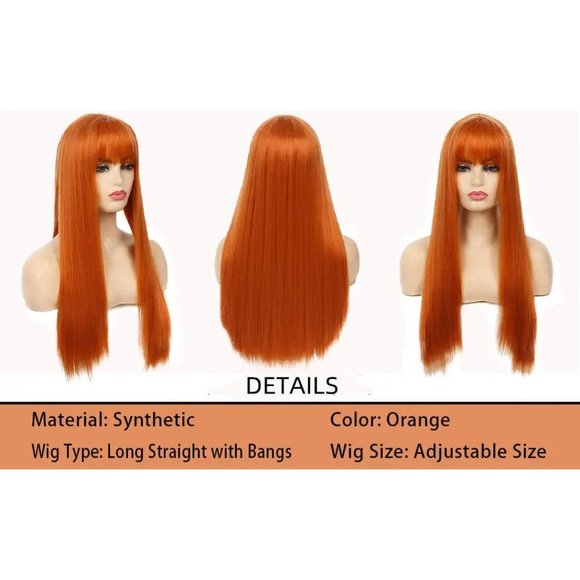 Orange Wig-Long Straight Hair Wig with Bangs - Picture 5 of 8